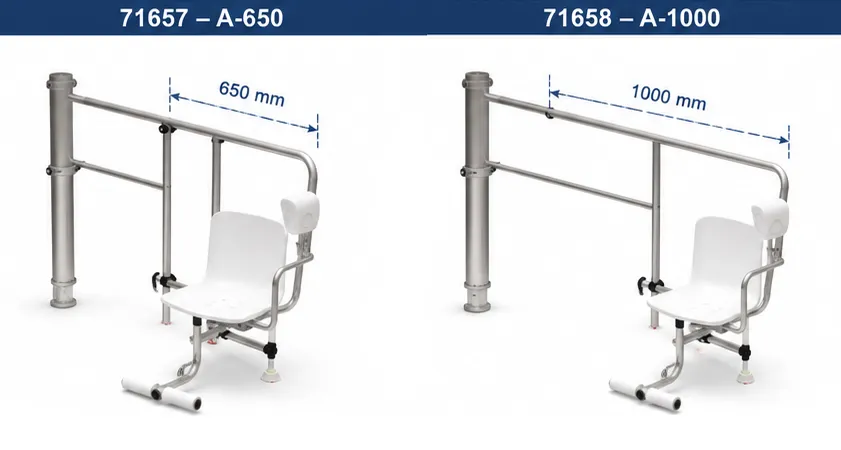 Wymiary basenowego podnośnika hydraulicznego dla niepełnosprawnych A-650 / A-1000
